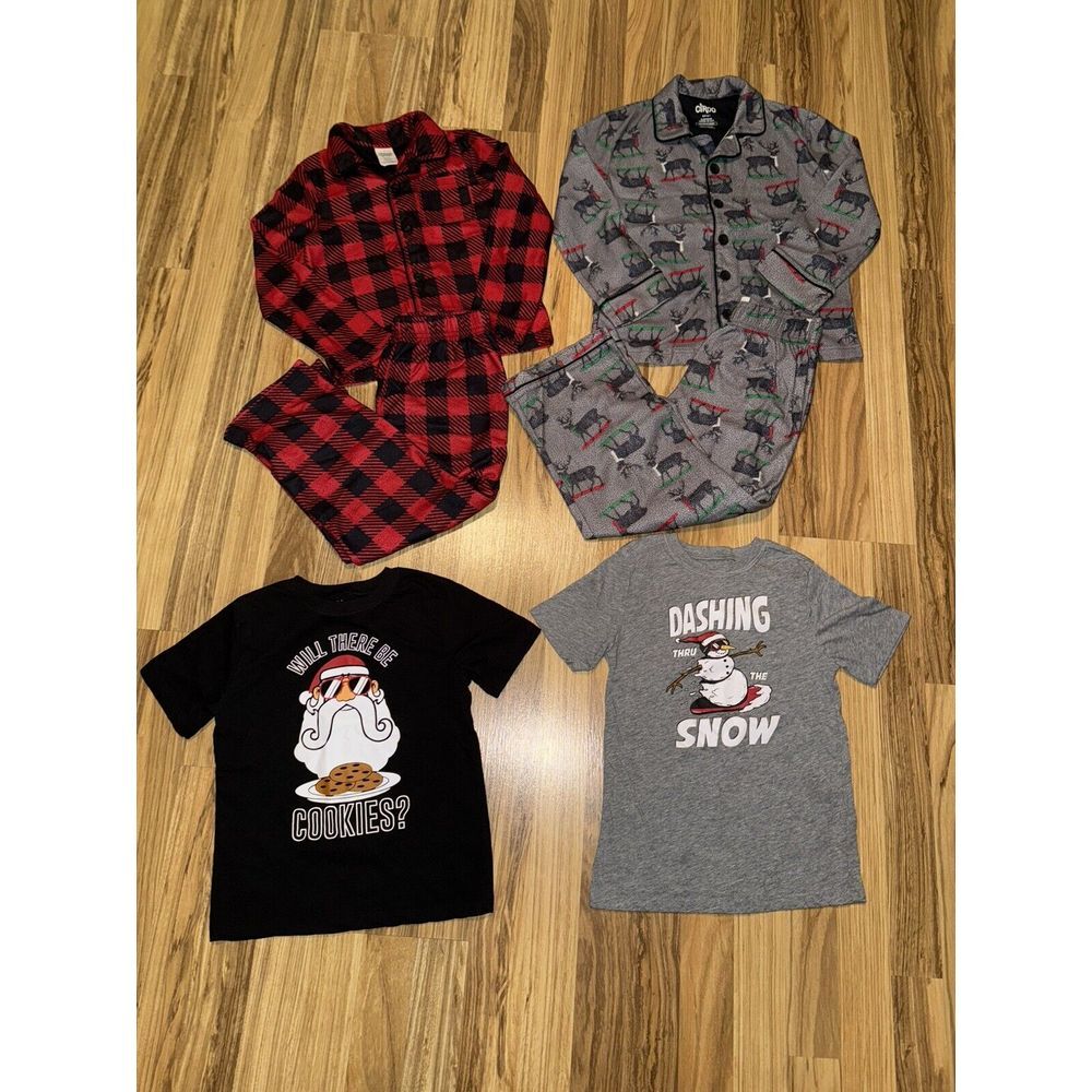 Christmas Santa Plaid‎ Boy's Fleece Sz 6/7 pajama Y2K Wide Leg Tshirt